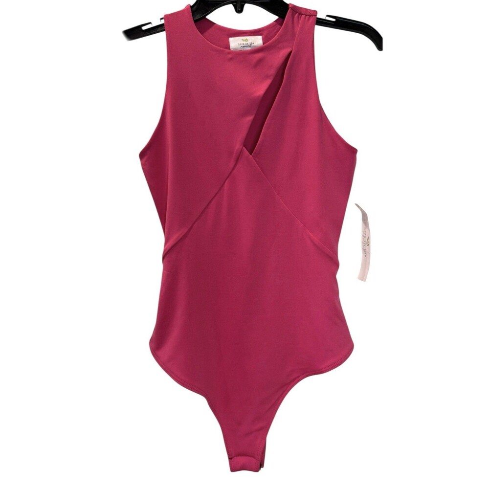 Womens Sleeveless Pink Thong Bodysuit Size XS Cutout Chest by Live In The Moment